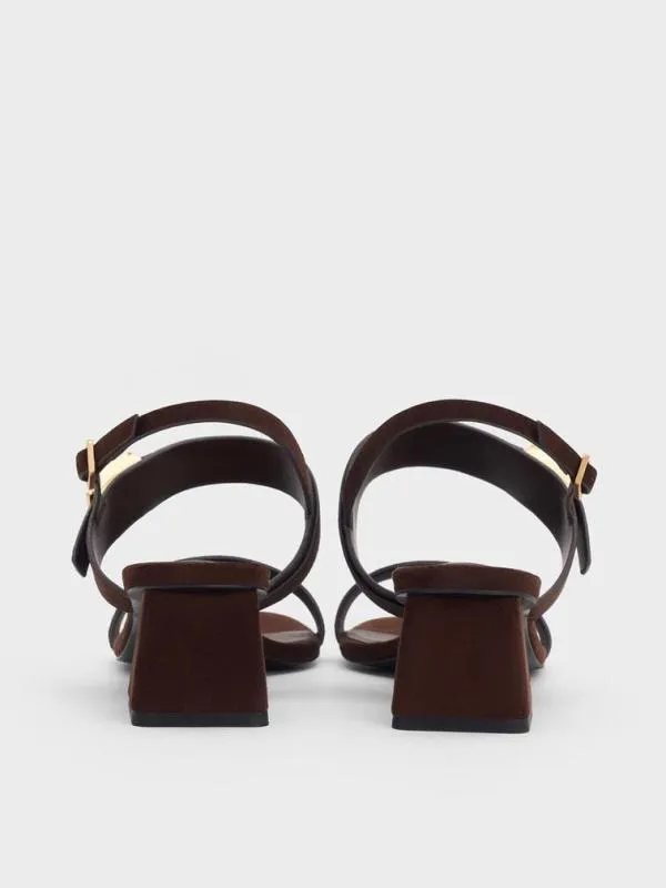 Women Yvette Textured DoubleStrap Heeled Sandals 8211 Dark Brown CHARLES and KEITH Heels