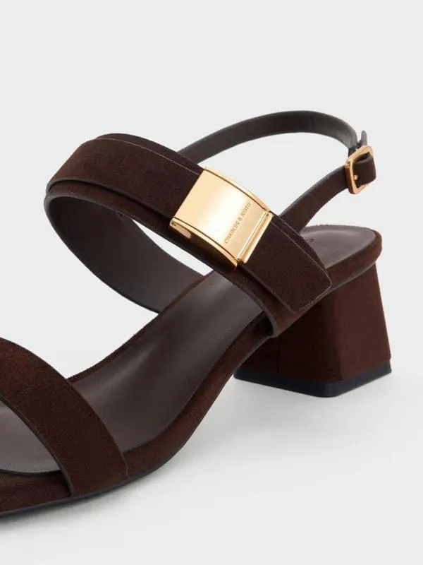 Women Yvette Textured DoubleStrap Heeled Sandals 8211 Dark Brown CHARLES and KEITH Heels