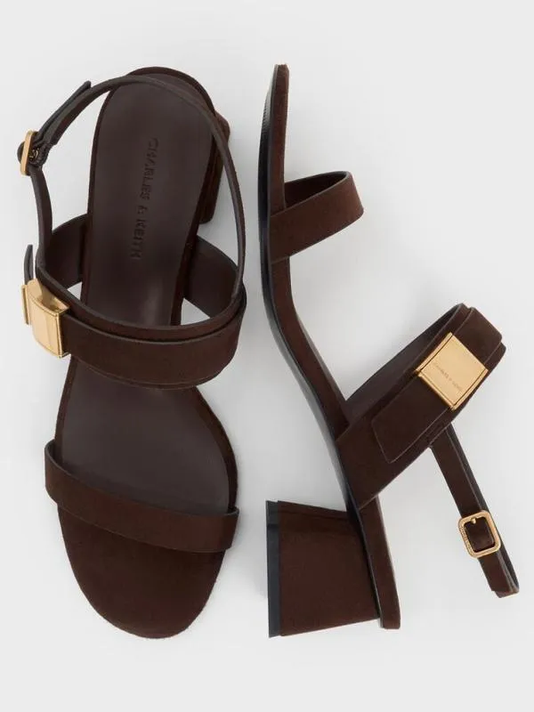 Women Yvette Textured DoubleStrap Heeled Sandals 8211 Dark Brown CHARLES and KEITH Heels