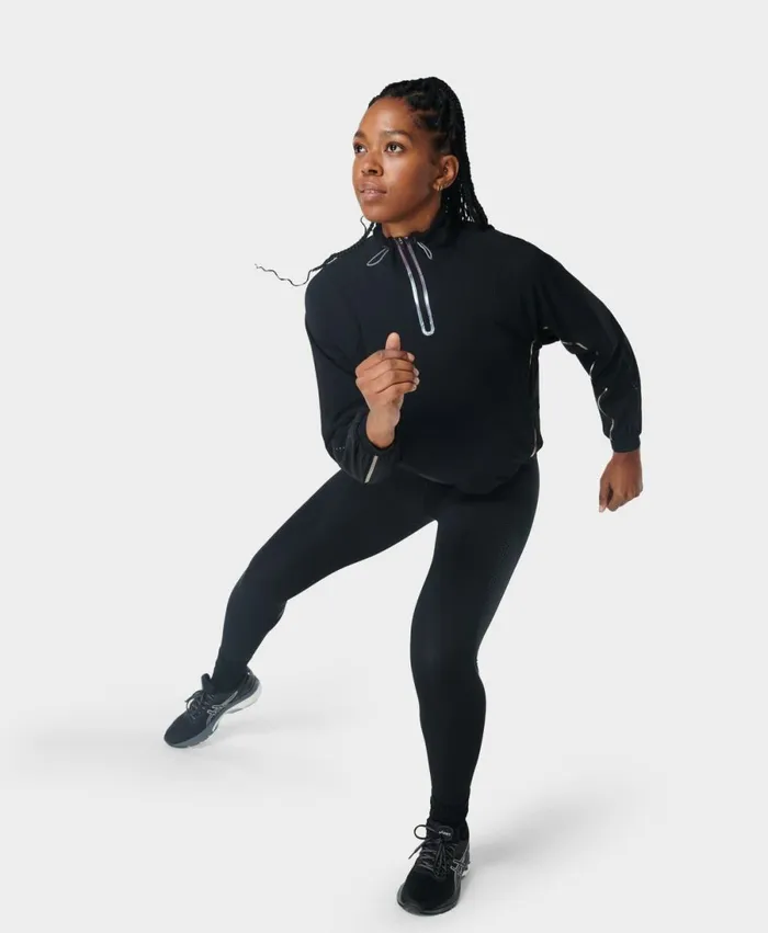 Women Zero Gravity Run Zip Through Long Sleeve Top Black Sweaty Betty Jumpers Hoodies