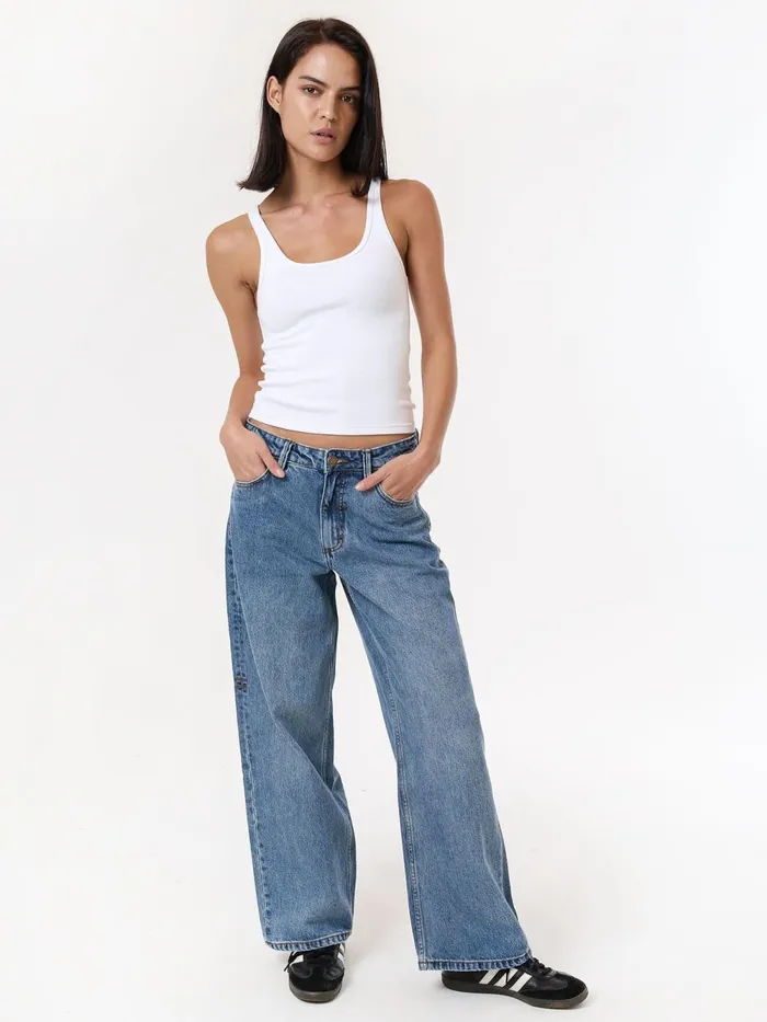Womens Billie Low Baggie Jean Weathered Blue Thrills Denim