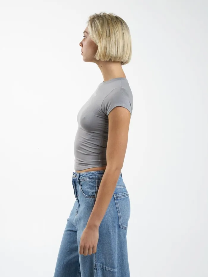 Womens Find Peace Club Tee Washed Gray Thrills Tops and Tees