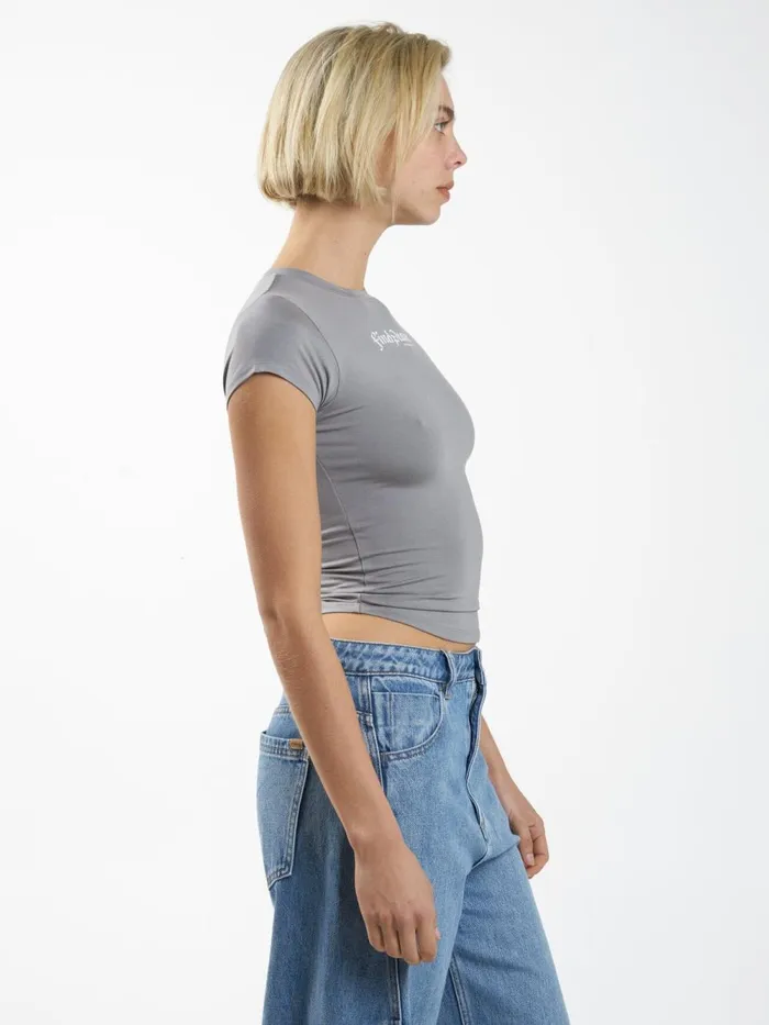 Womens Find Peace Club Tee Washed Gray Thrills Tops and Tees