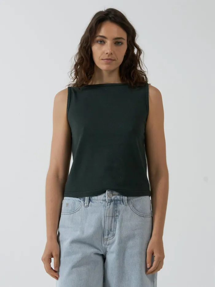 Womens Hemp Boat Neck Tank Deep Emerald Thrills Tops and Tees