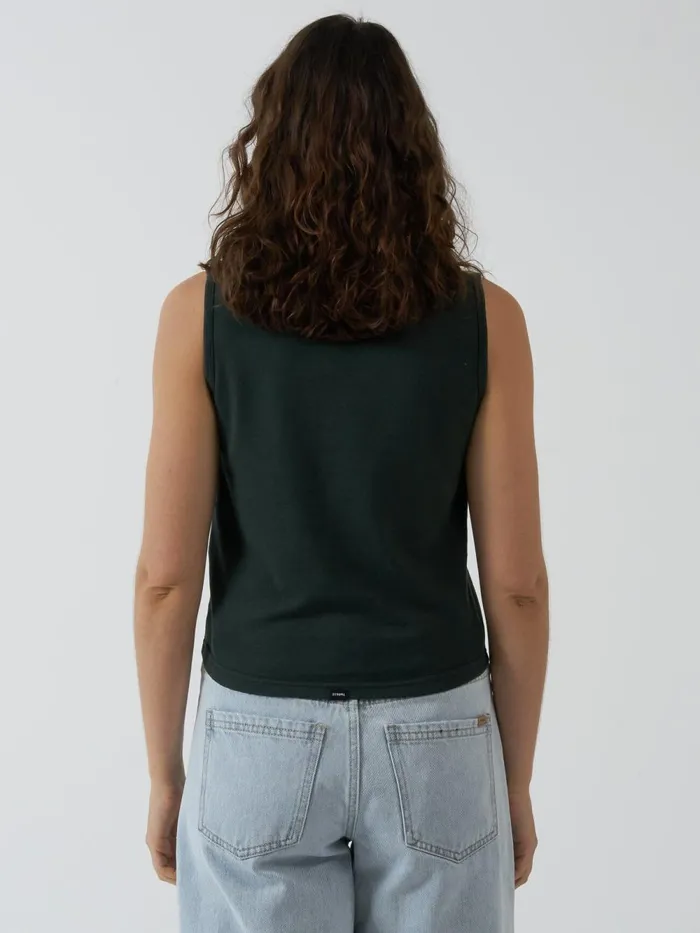 Womens Hemp Boat Neck Tank Deep Emerald Thrills Tops and Tees