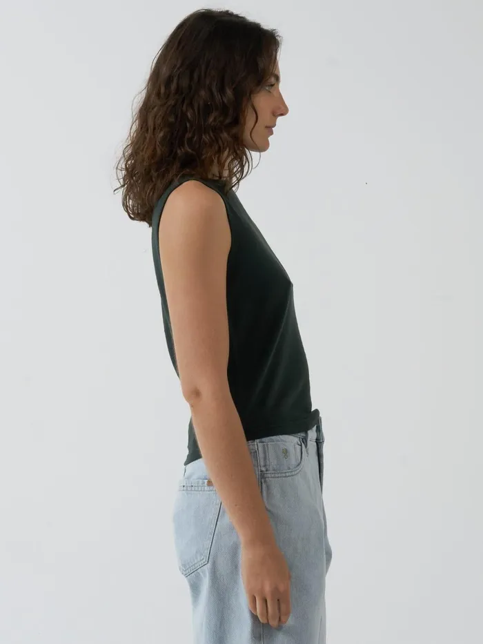 Womens Hemp Boat Neck Tank Deep Emerald Thrills Tops and Tees