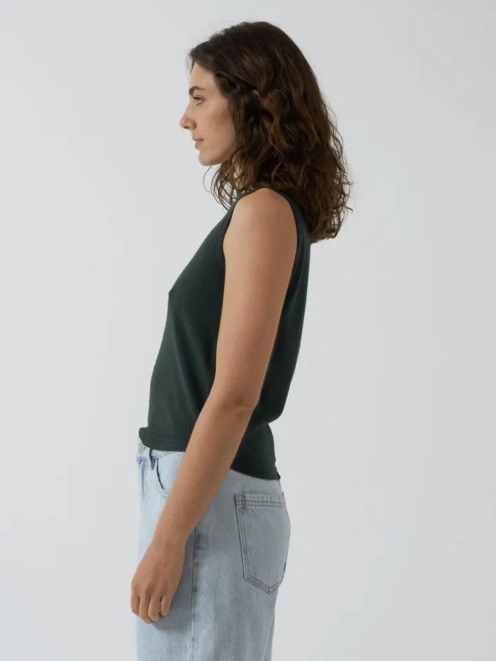 Womens Hemp Boat Neck Tank Deep Emerald Thrills Tops and Tees