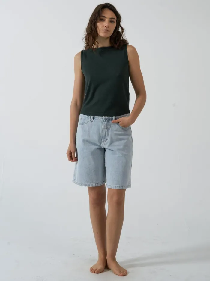 Womens Hemp Boat Neck Tank Deep Emerald Thrills Tops and Tees