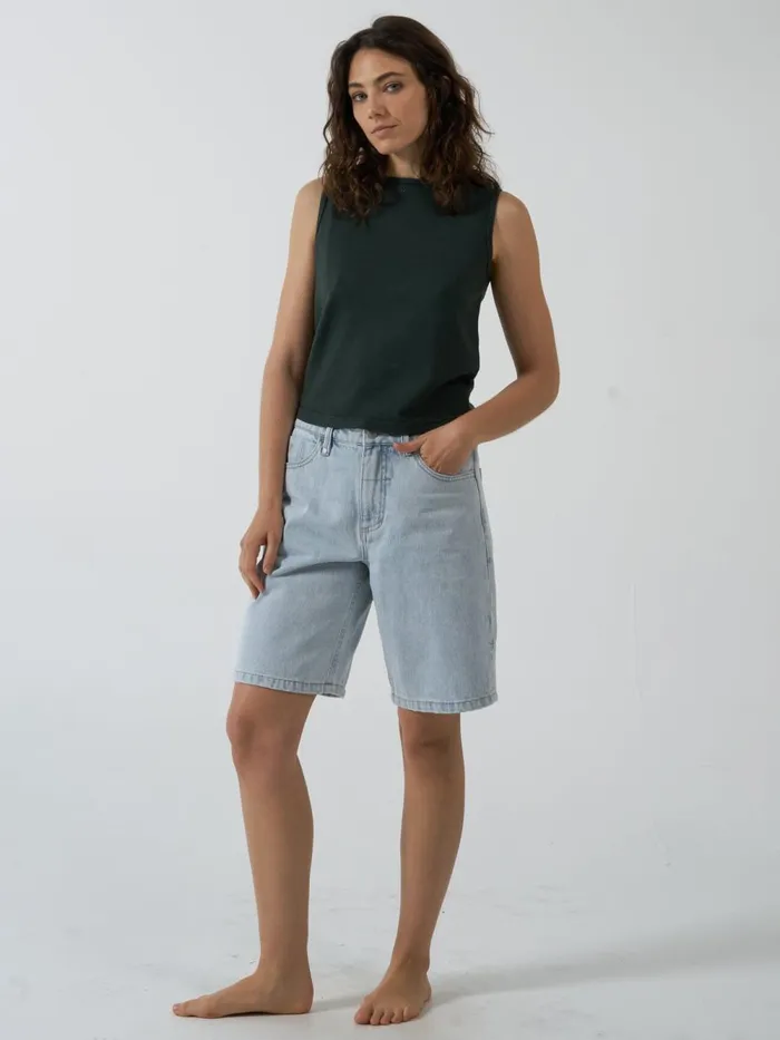 Womens Hemp Boat Neck Tank Deep Emerald Thrills Tops and Tees