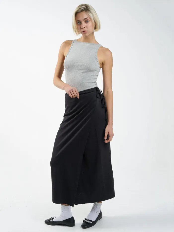 Womens Hemp Wrap Skirt Black Thrills Skirts