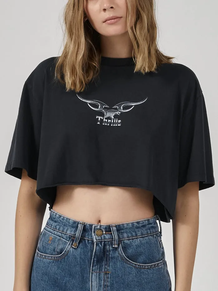 Womens Iron Eagle Merch Super Crop Tee Twilight Black Thrills Tops and Tees