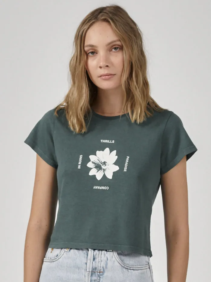 Womens Love Me Not Hemp Mini Tee Mallard Green Thrills Tops and Tees
