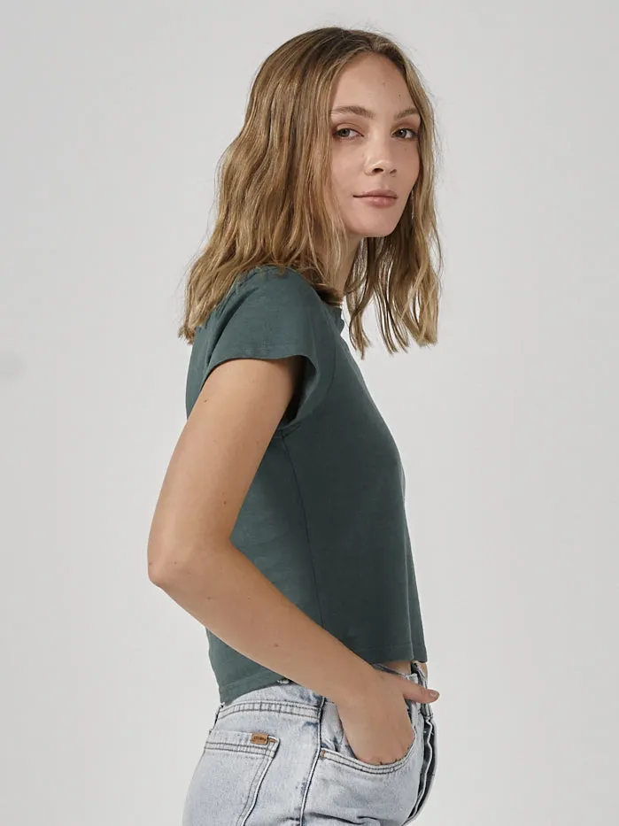 Womens Love Me Not Hemp Mini Tee Mallard Green Thrills Tops and Tees