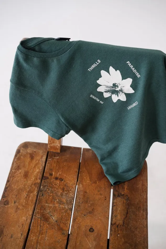 Womens Love Me Not Hemp Mini Tee Mallard Green Thrills Tops and Tees