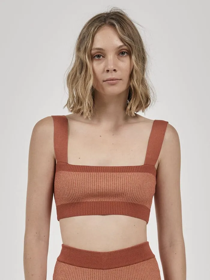 Womens Love Me Not Knit Crop Dusty Clay Thrills Tops and Tees