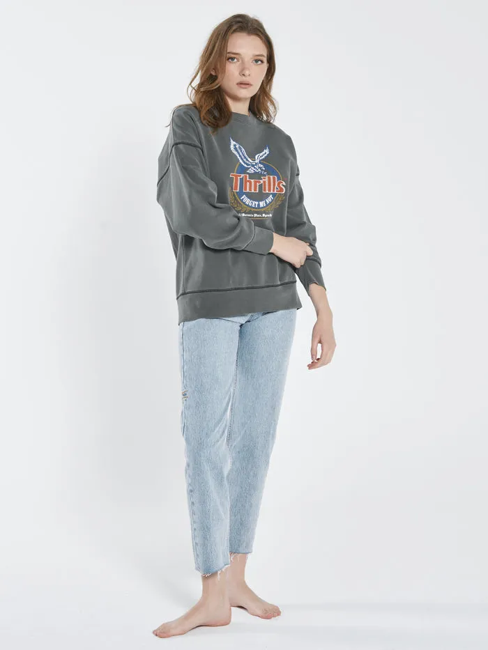 Womens Not Forgotten Slouch Crew Merch Black Thrills Sweaters and Fleece
