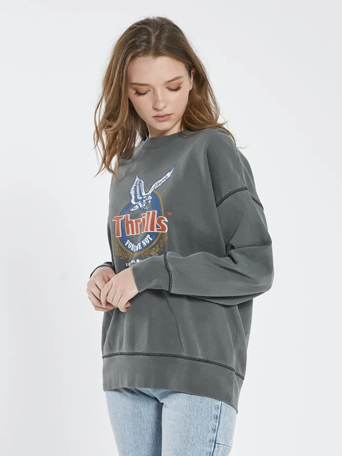 Womens Not Forgotten Slouch Crew Merch Black Thrills Sweaters and Fleece