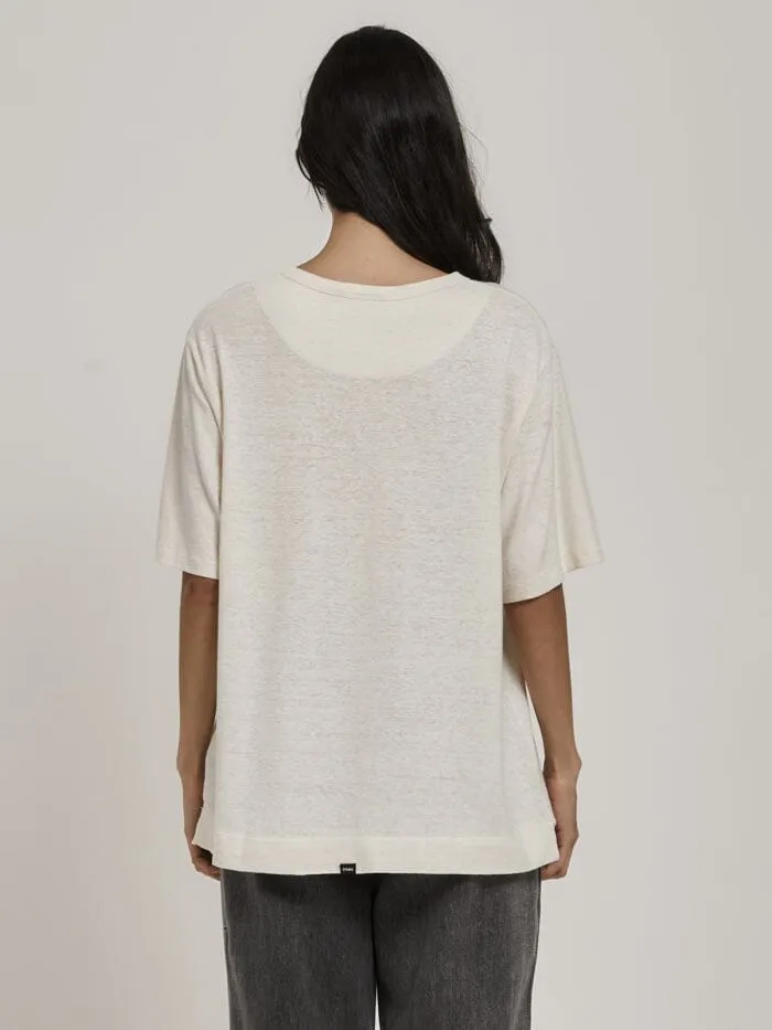 Womens Pinch Hemp Box Fit Tee Tofu Thrills Tops and Tees