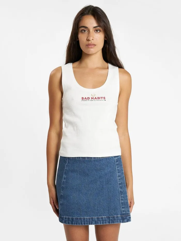 Womens Royal Habits Rib Singlet Dirty White Thrills Tops and Tees