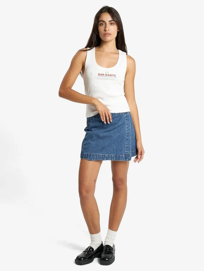 Womens Royal Habits Rib Singlet Dirty White Thrills Tops and Tees