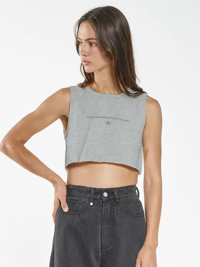 Womens Some Kind Of Paradise Super Crop Tank Vintage Marle Thrills Tops and Tees