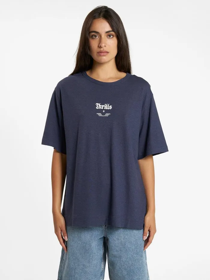 Womens Wishes Come True Hemp Box Tee Station Navy Thrills Tops and Tees