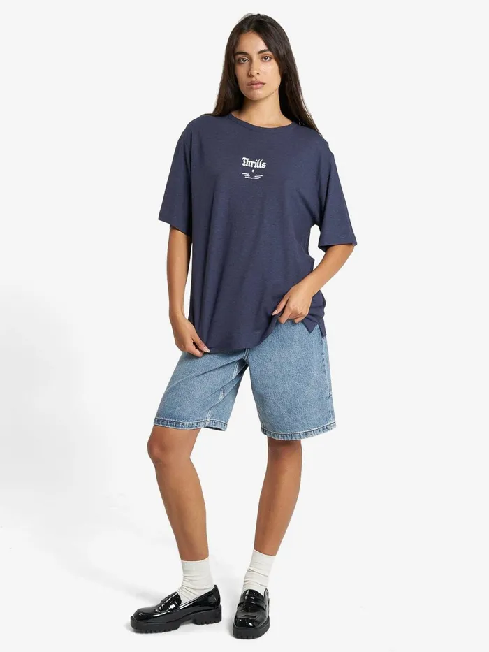 Womens Wishes Come True Hemp Box Tee Station Navy Thrills Tops and Tees
