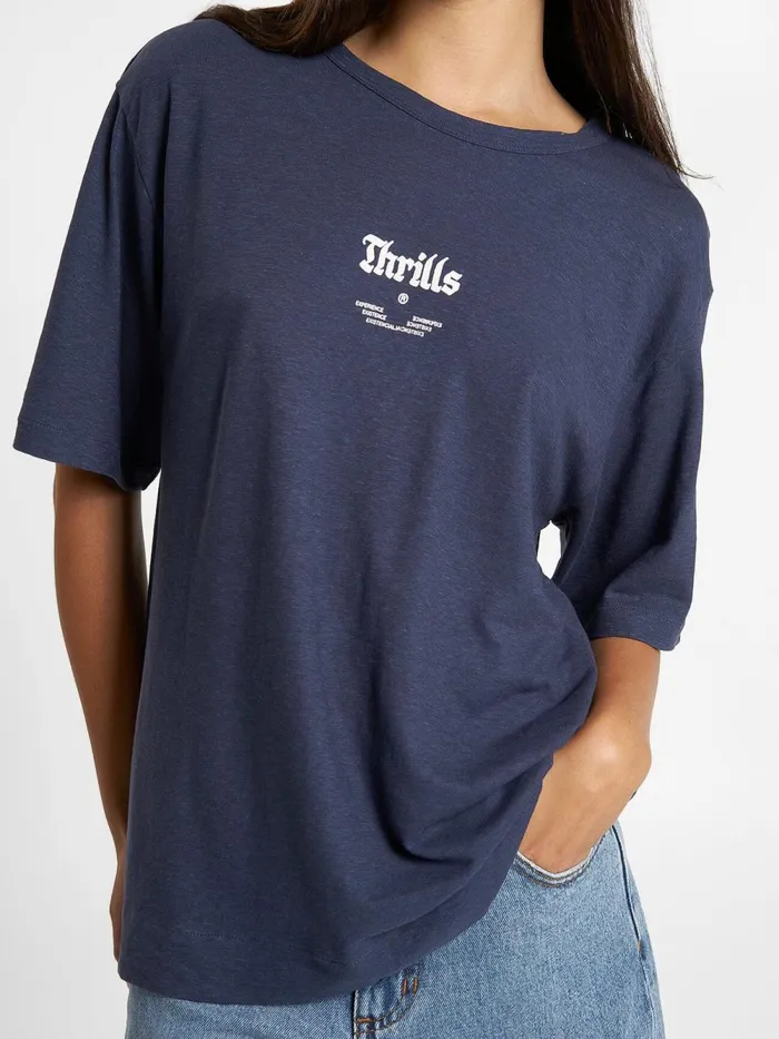 Womens Wishes Come True Hemp Box Tee Station Navy Thrills Tops and Tees