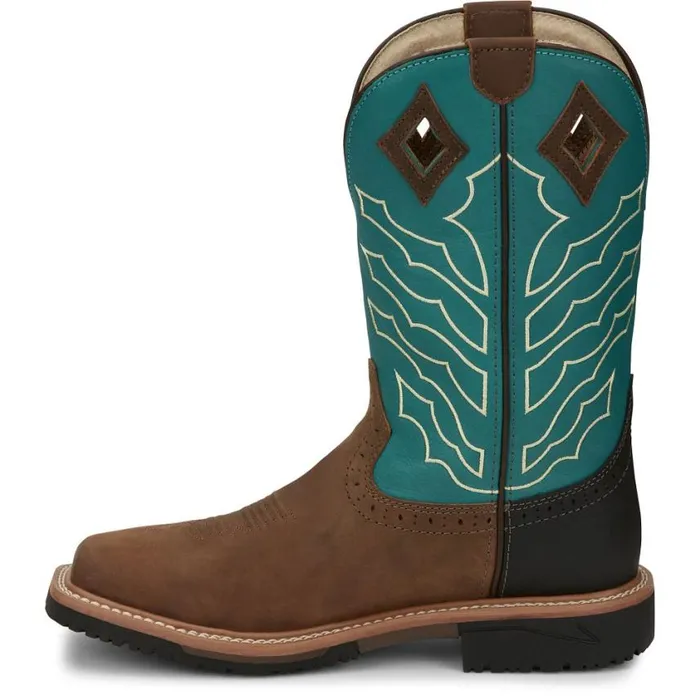 Work Men Justin Boots Derrickman 11034 Steel Toe Waterproof Work Boot Brown