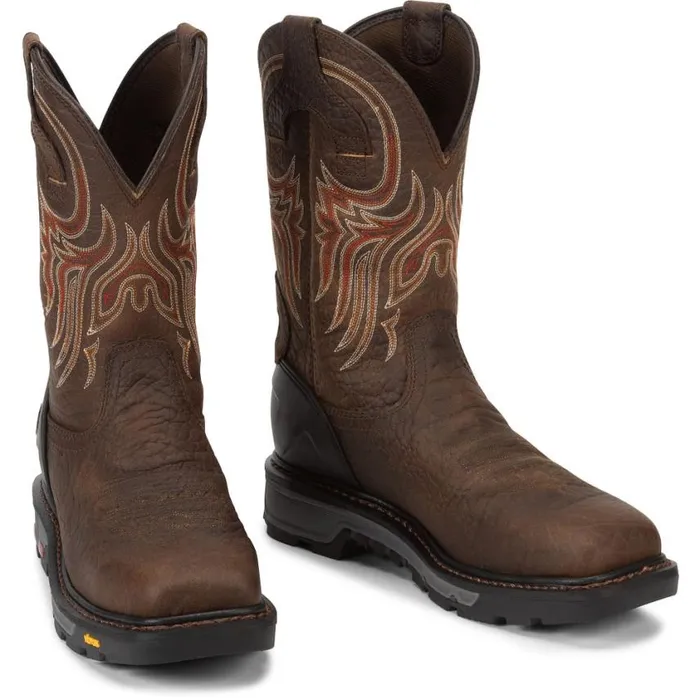 Work Men Justin Boots Driscoll 11034 Steel Toe Waterproof Work Boot Brown