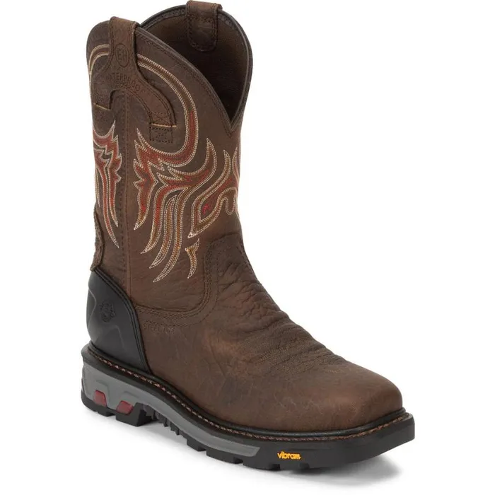 Work Men Justin Boots Driscoll 11034 Steel Toe Waterproof Work Boot Brown