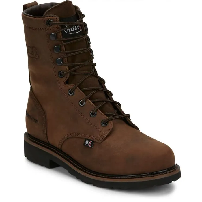 Work Men Justin Boots Drywall 8034 Steel Toe Waterproof LaceUp Work Boot Brown