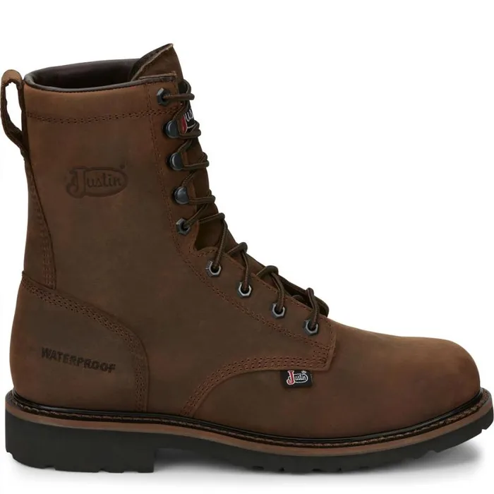 Work Men Justin Boots Drywall 8034 Steel Toe Waterproof LaceUp Work Boot Brown