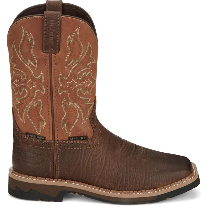 Work Men Justin Boots Flash 11034 Waterproof Steel Toe Work Boot Pecan 040brown041