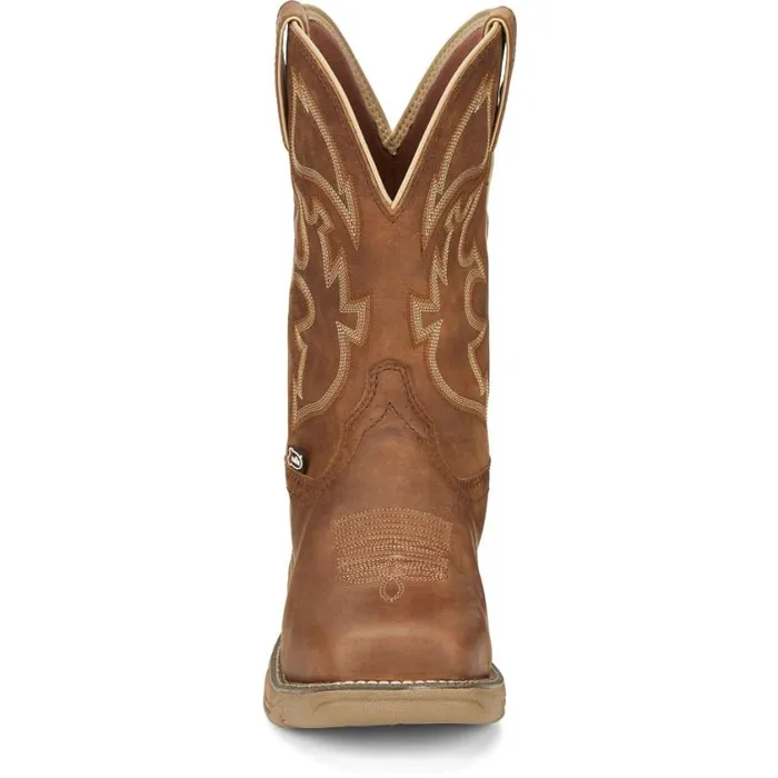 Work Men Justin Boots Rush 11034 PullOn Steel Toe Waterproof Work Boot Tan
