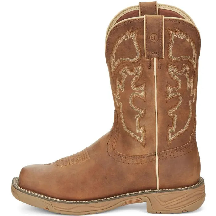Work Men Justin Boots Rush 11034 PullOn Steel Toe Waterproof Work Boot Tan