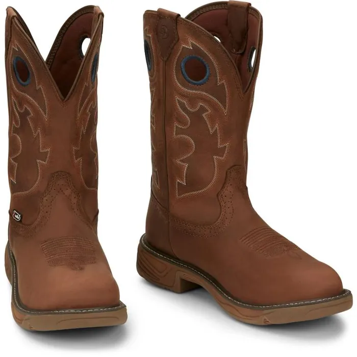 Work Men Justin Boots Rush 11034 Waterproof Work Boot Brown