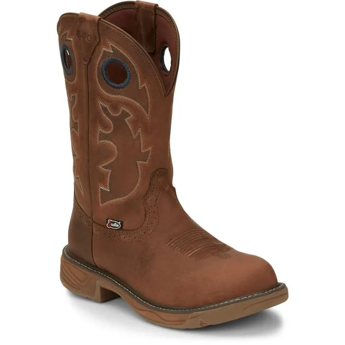 Work Men Justin Boots Rush 11034 Waterproof Work Boot Brown
