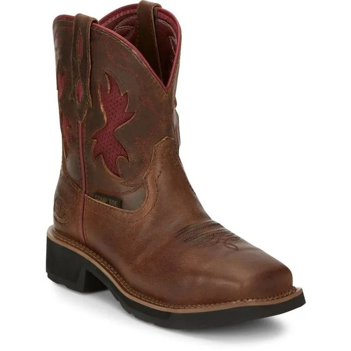 Work Women Justin Boots Lathey 8034 Nano Composite Toe Work Boot Brown