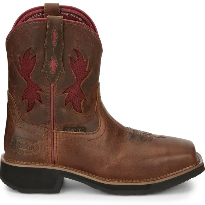 Work Women Justin Boots Lathey 8034 Nano Composite Toe Work Boot Brown