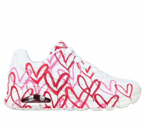 X JGoldcrown Uno 8211 Spread The Love White Red Pink Women SKECHERS Lace Up