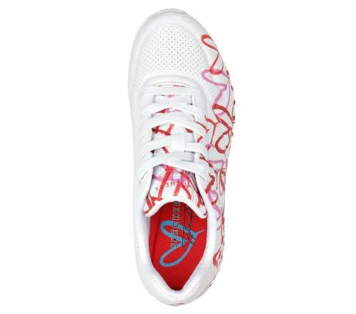 X JGoldcrown Uno 8211 Spread The Love White Red Pink Women SKECHERS Lace Up