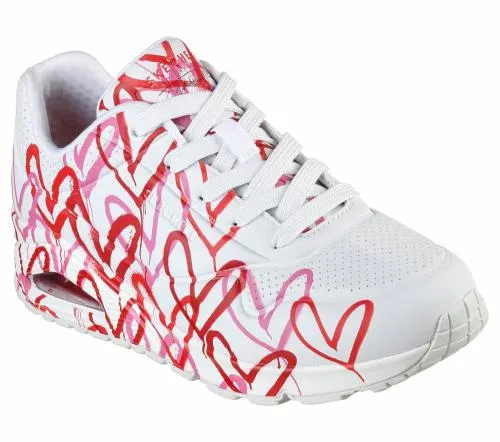 X JGoldcrown Uno 8211 Spread The Love White Red Pink Women SKECHERS Lace Up