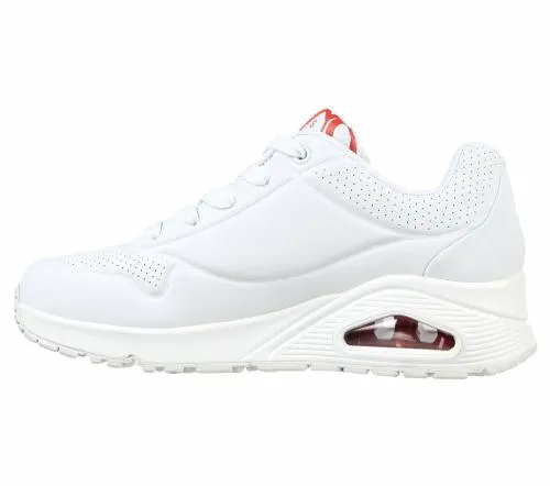X JGoldcrown Uno 8211 Spread The Love White Red Pink Women SKECHERS Lace Up