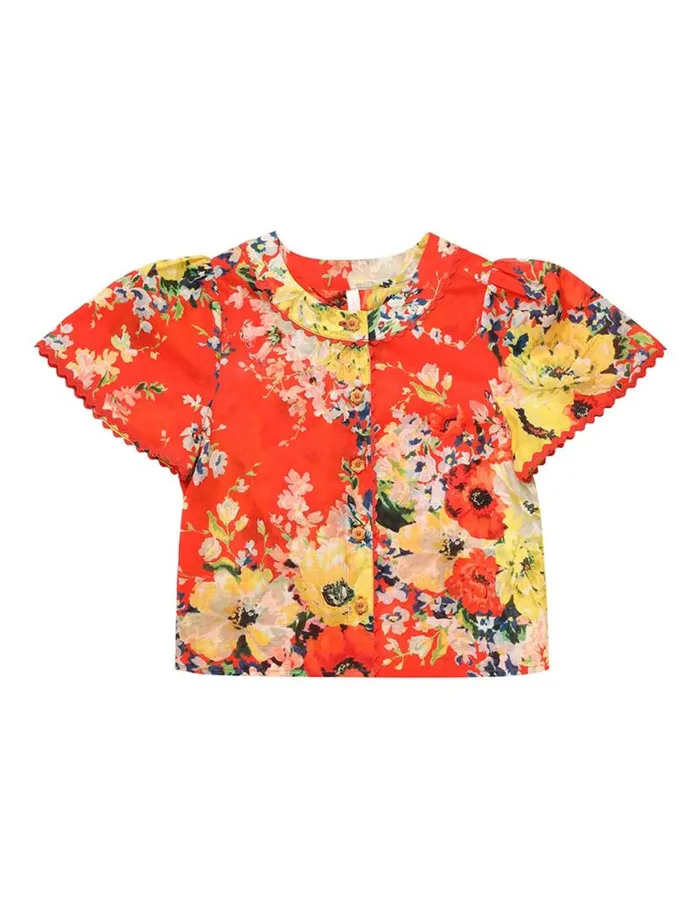 Zimmermann Clothing Alight Flutter Sleeve Top Red Floral 8211 Kids