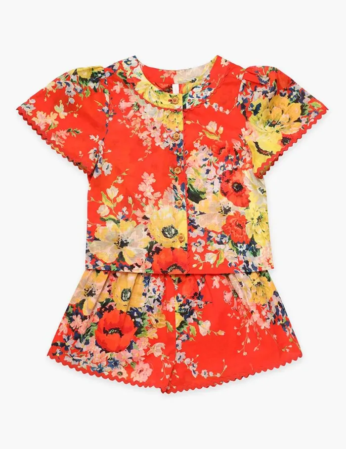 Zimmermann Clothing Alight Flutter Sleeve Top Red Floral 8211 Kids