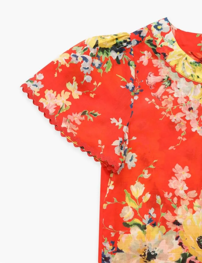 Zimmermann Clothing Alight Flutter Sleeve Top Red Floral 8211 Kids