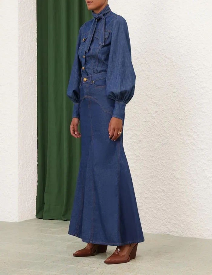 Zimmermann Clothing Denim Maxi Skirt Railway Blue 8211 Women