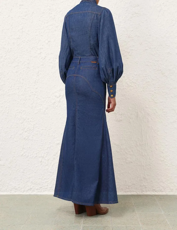 Zimmermann Clothing Denim Maxi Skirt Railway Blue 8211 Women