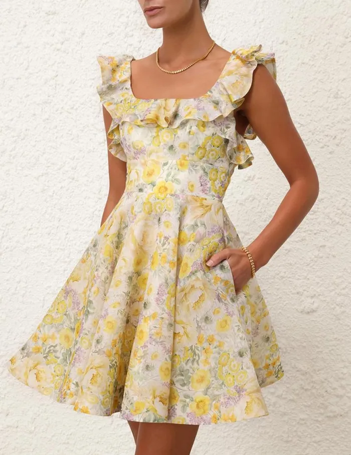 Zimmermann Clothing Harmony Frilled Mini Citrus Garden Print 8211 Women